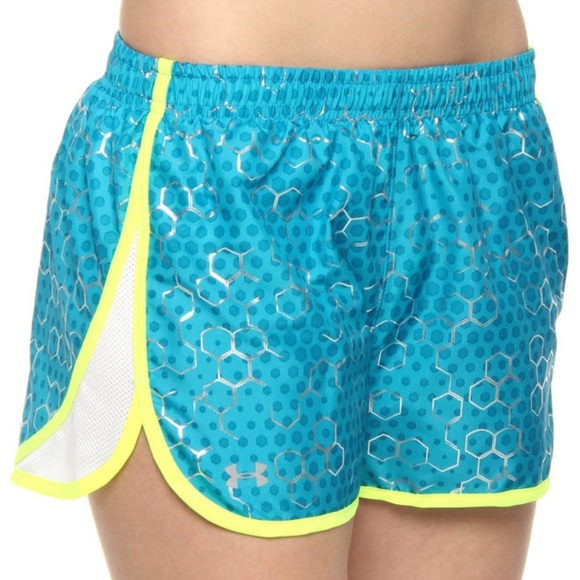 Under Armour Pants - Under Armour Women’s Teal Blue 3” Honeycomb Geometric Athletic Running Shorts L